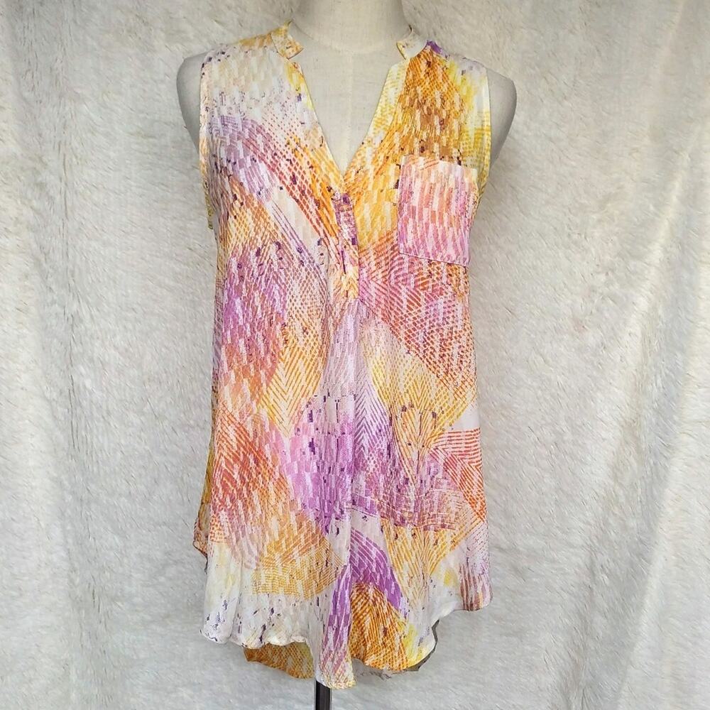 Lush Sheer Multi Color High/Low Sleeveless Top